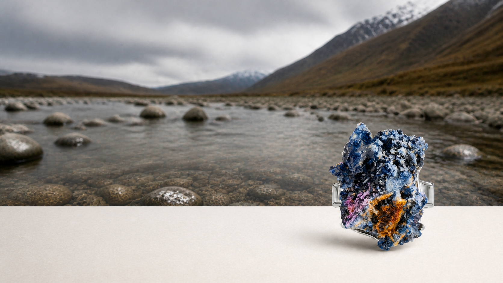 Shangri-La mineral ring by a mountain river